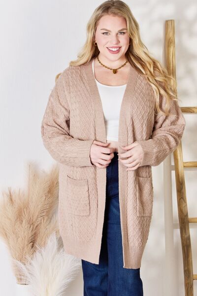 Hailey & Co Full Size Cable-Knit Pocketed Cardigan - Alonna's Legging Land