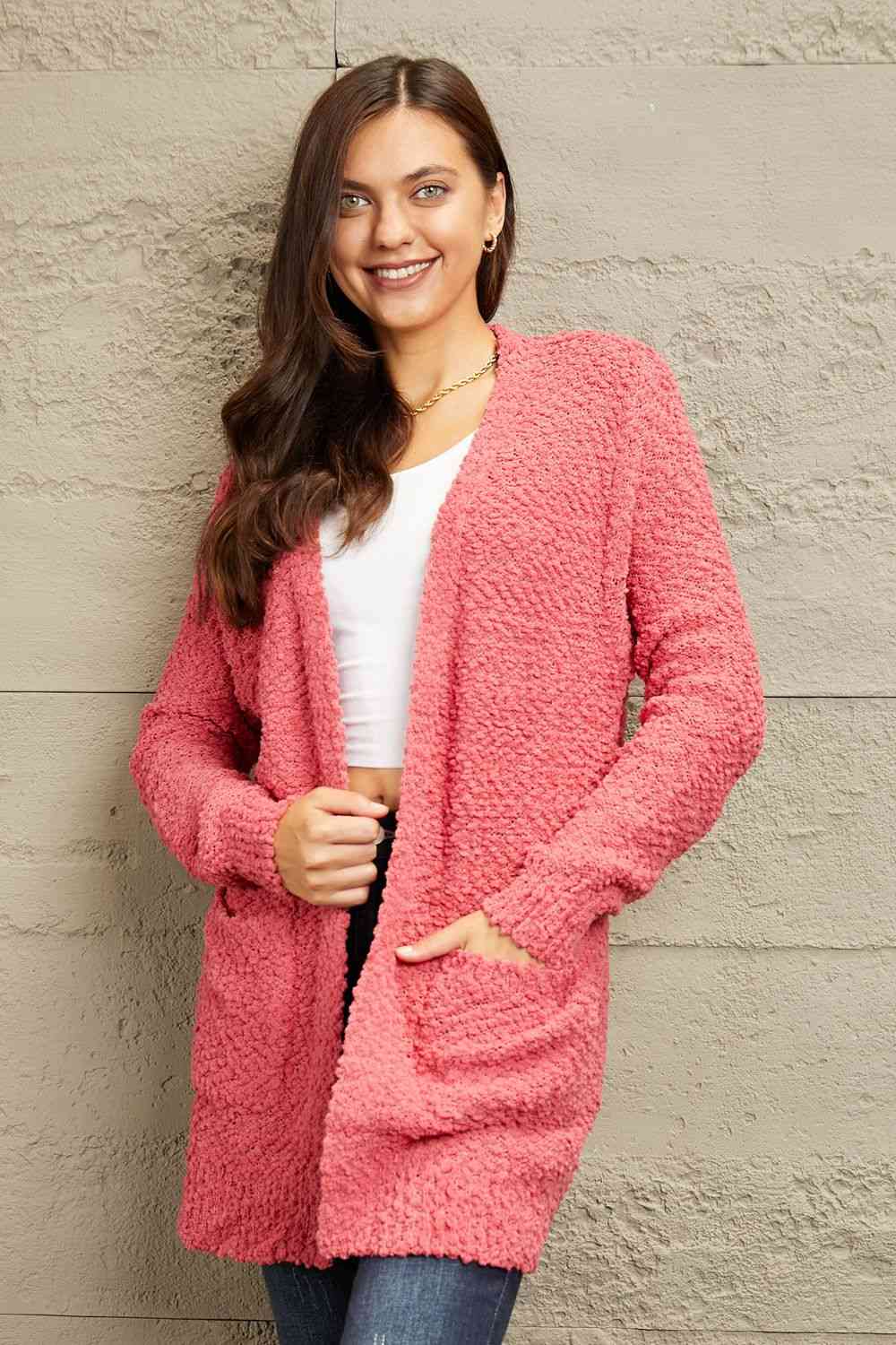 Falling For You  Open Front Popcorn Cardigan - Alonna's Legging Land