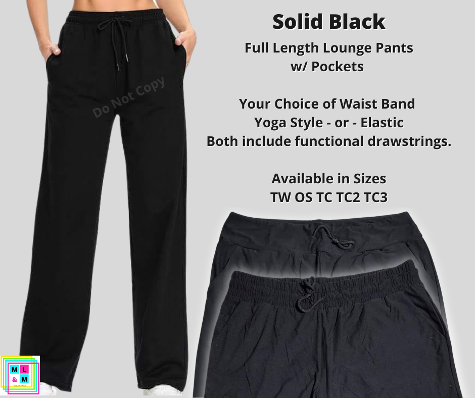 Solid Black Full Length Lounge Pants - Alonna's Legging Land