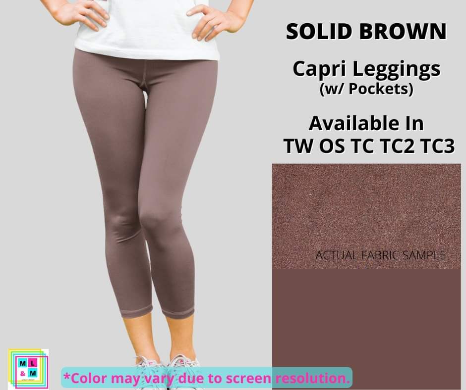 Solid Brown Capri Leggings w/ Pockets