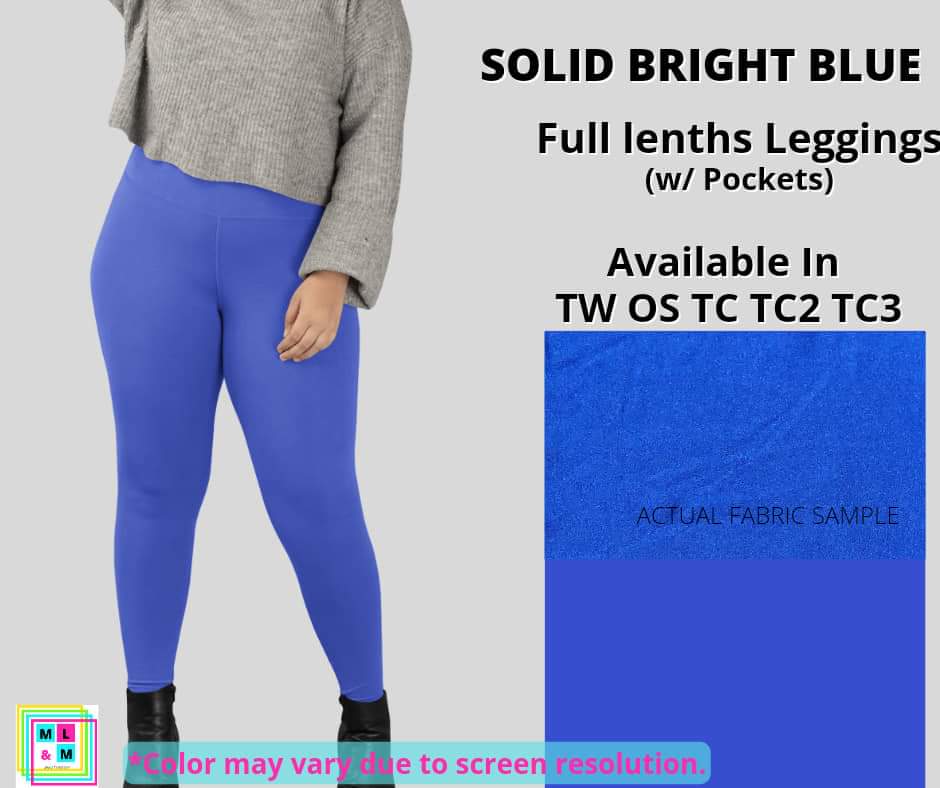 Solid Bright Blue Full Length - Alonna's Legging Land
