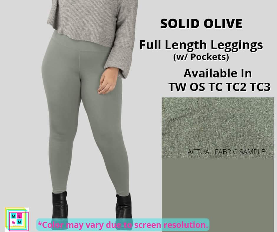 Solid Olive Full Length - Alonna's Legging Land