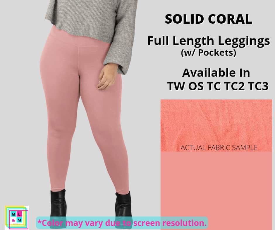Solid Coral Full Length - Alonna's Legging Land