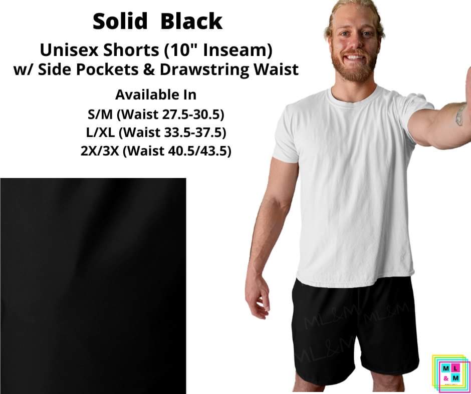 Solid Black Unisex Shorts - Alonna's Legging Land