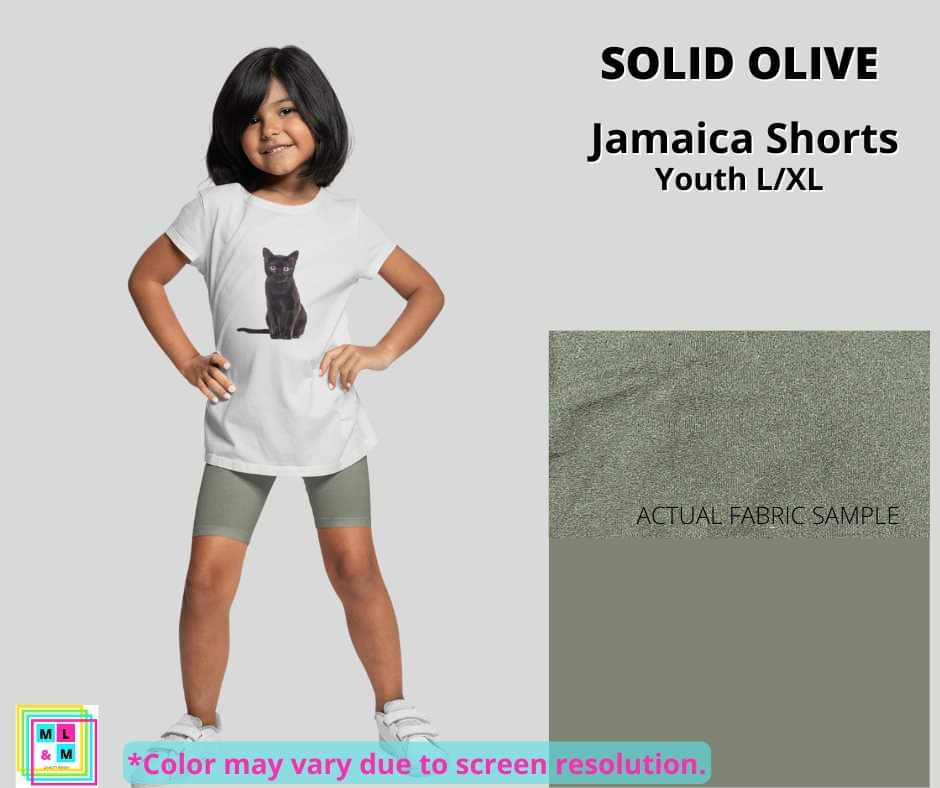 Solid Olive Youth Jamaica Shorts - Alonna's Legging Land
