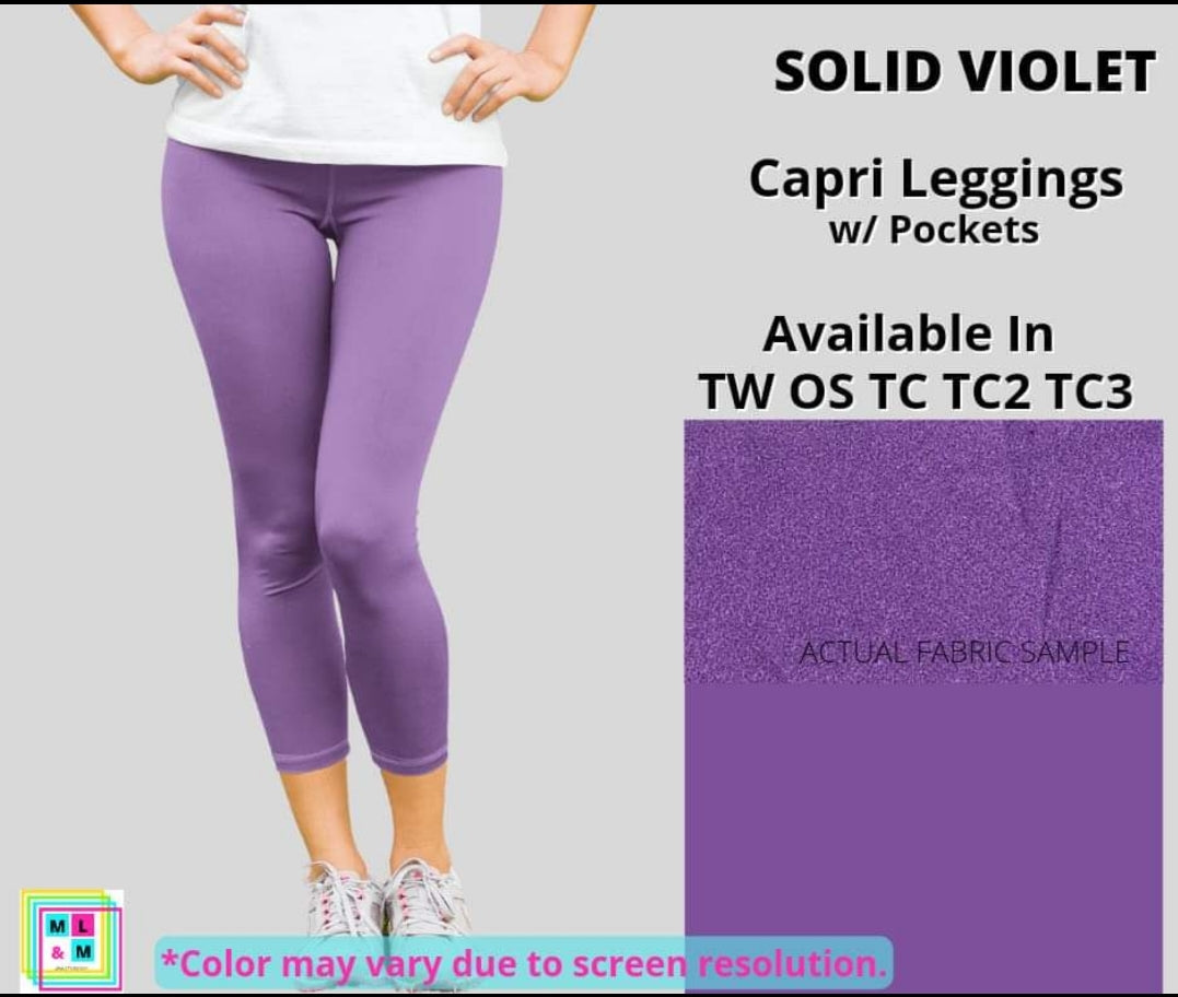 Solid Violet Capri Leggings w/ Pockets - Alonna's Legging Land