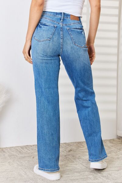 Judy Blue Full Size High Waist Distressed Straight-Leg Jeans - Alonna's Legging Land