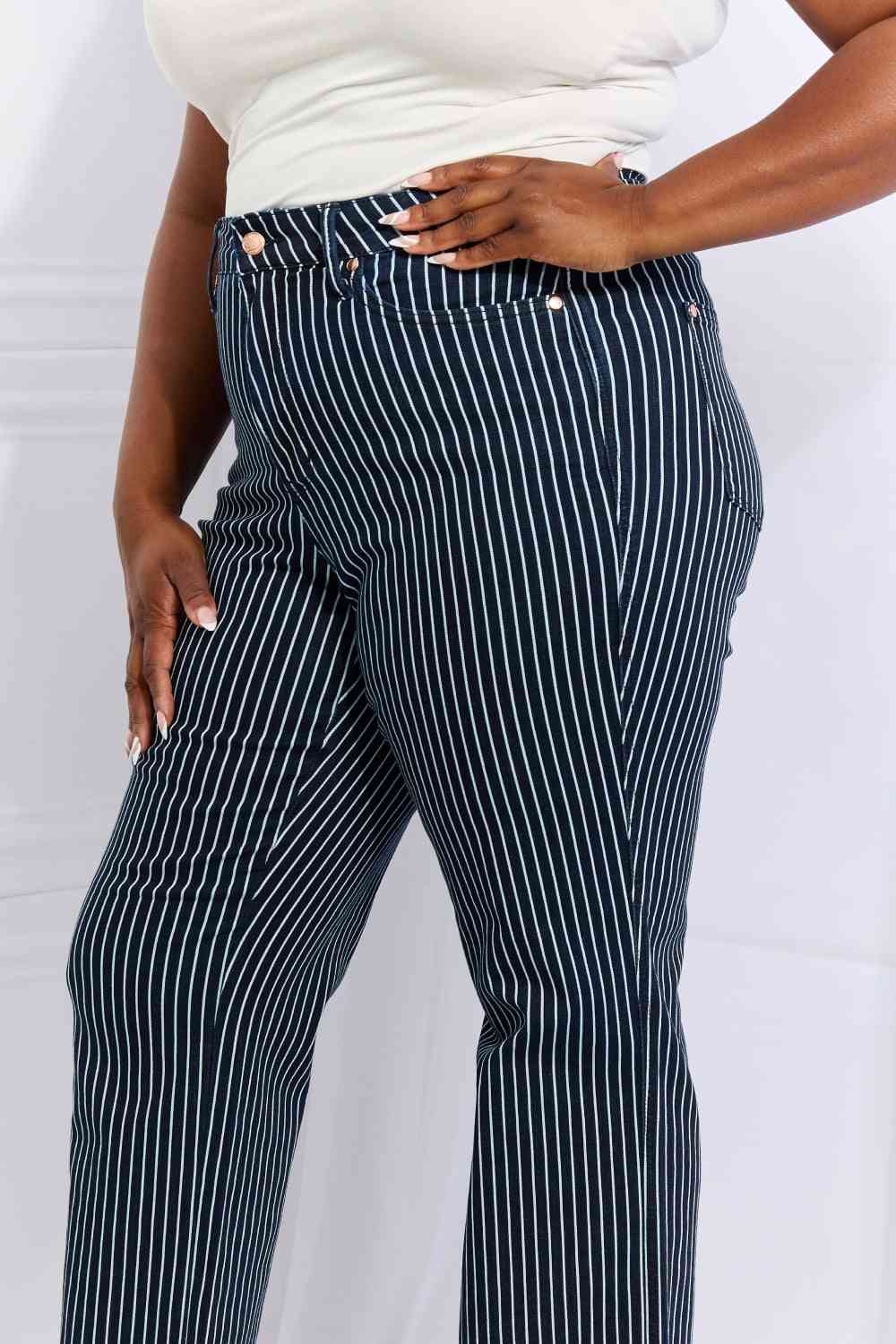 Judy Blue Cassidy Full Size High Waisted Tummy Control Striped Straight Jeans - Alonna's Legging Land