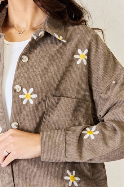 J.NNA Flower Pattern Corduroy Button Down Shirt - Alonna's Legging Land