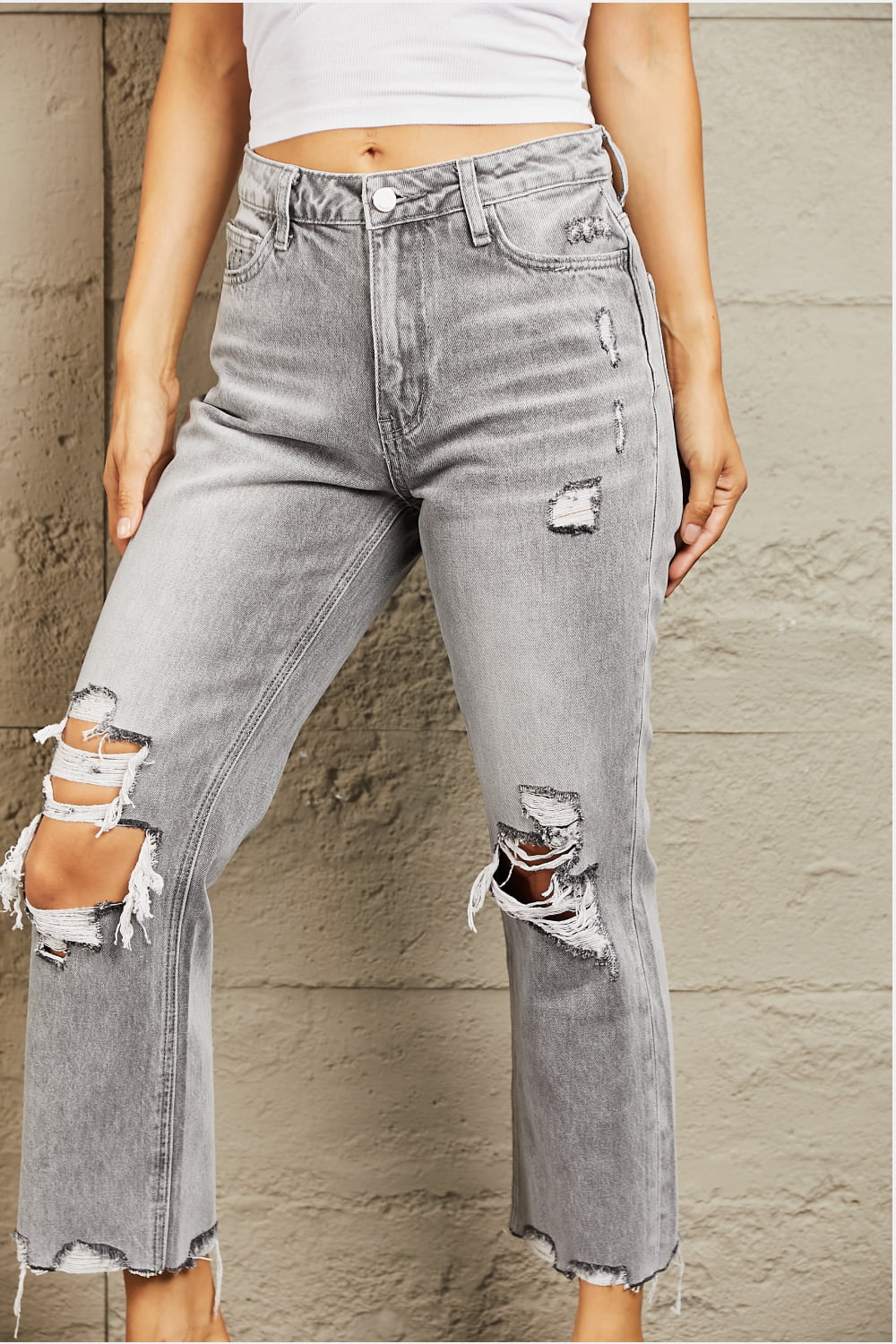 BAYEAS High Waisted Cropped Straight Jeans - Alonna's Legging Land