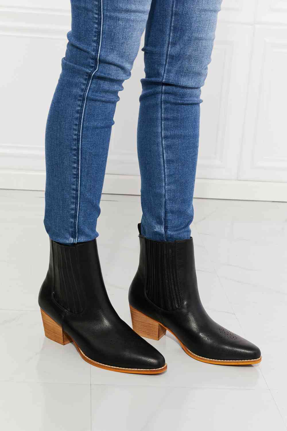 MMShoes Love the Journey Stacked Heel Chelsea Boot in Black - Alonna's Legging Land
