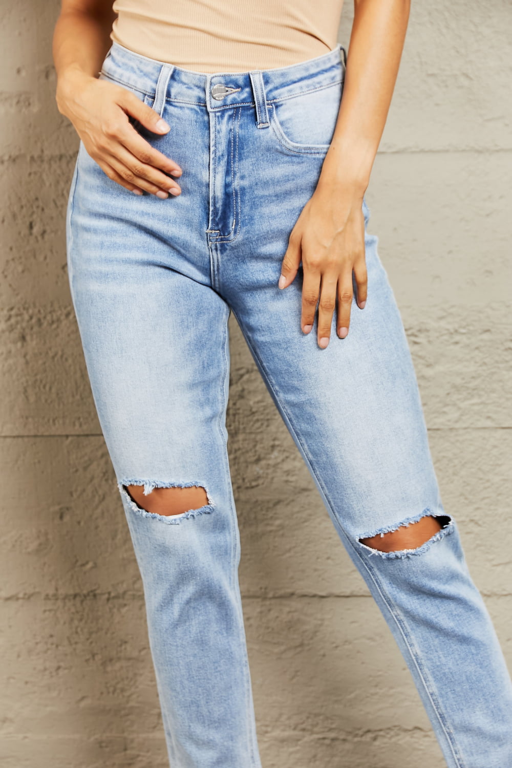 BAYEAS High Waisted Distressed Slim Cropped Jeans - Alonna's Legging Land