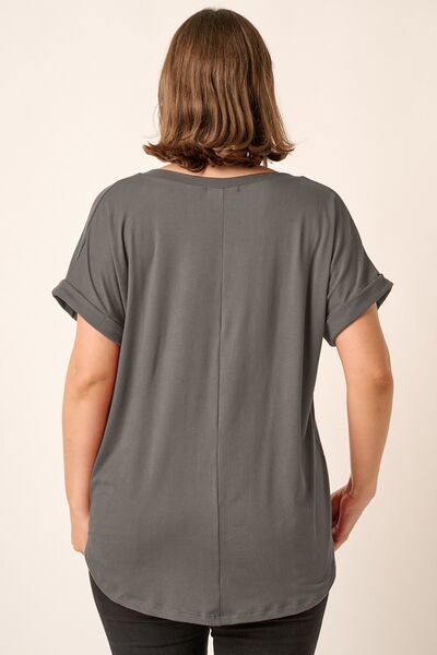 Mittoshop Full Size V-Neck Rolled Short Sleeve T-Shirt - Alonna's Legging Land