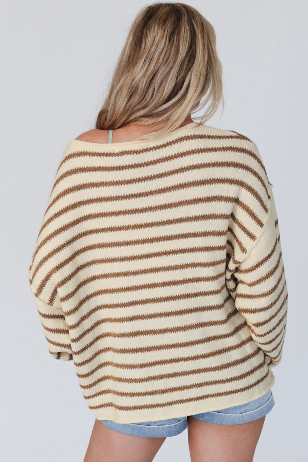 Boat Neck Long Sleeve Striped Sweater - Alonna's Legging Land