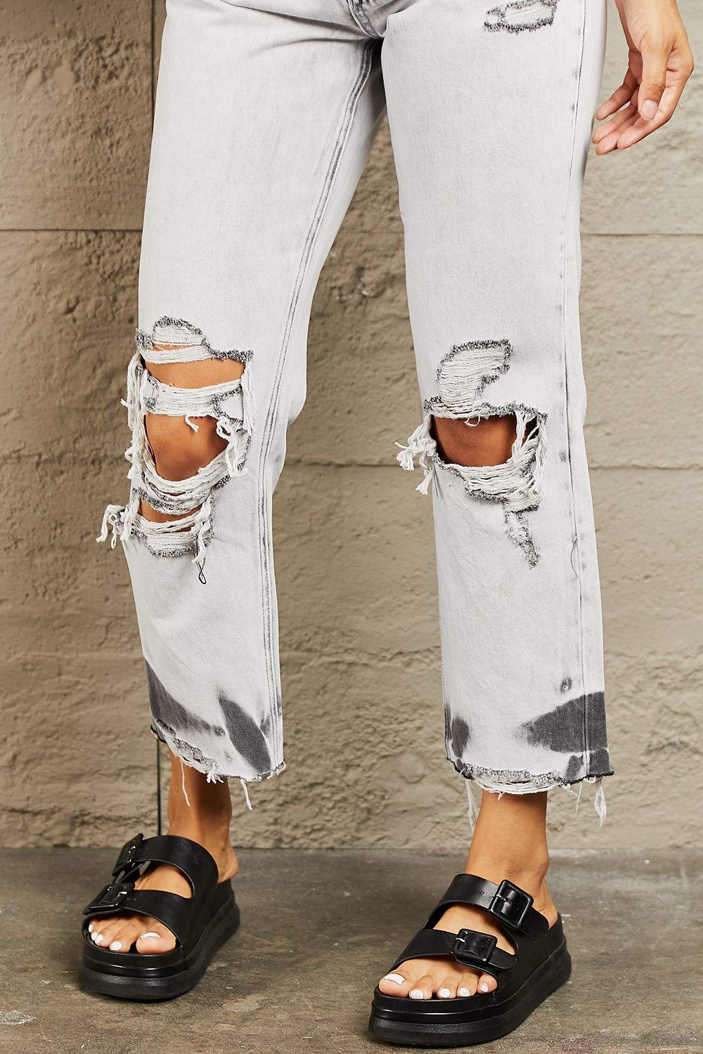 BAYEAS Acid Wash Accent Cropped Mom Jeans - Alonna's Legging Land