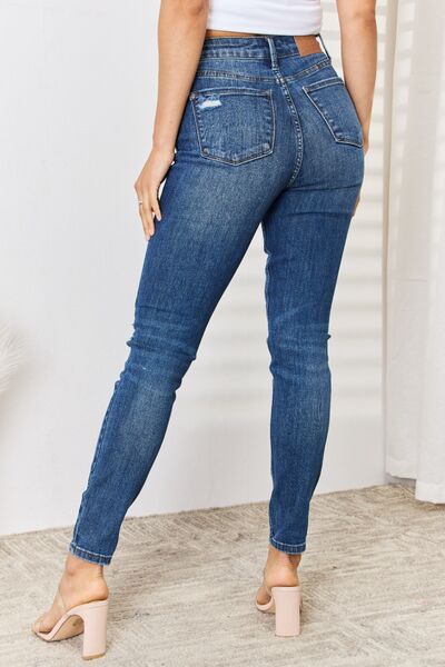 Judy Blue Full Size High Waist Distressed Slim Jeans - Alonna's Legging Land