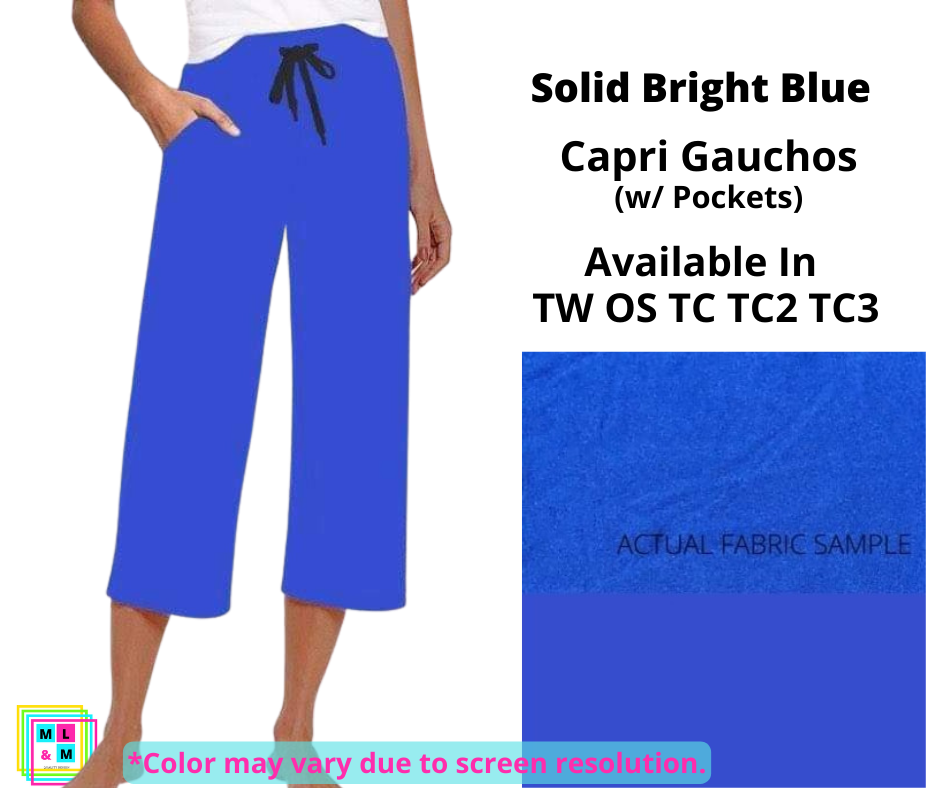 Solid Bright Blue Capri Lounge Pants - Alonna's Legging Land