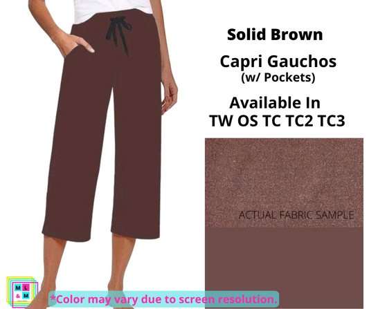 Solid Brown Capri Lounge Pants/Gaucho