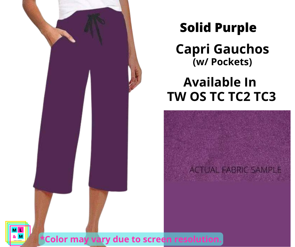 Solid Purple Capri Lounge Pants - Alonna's Legging Land